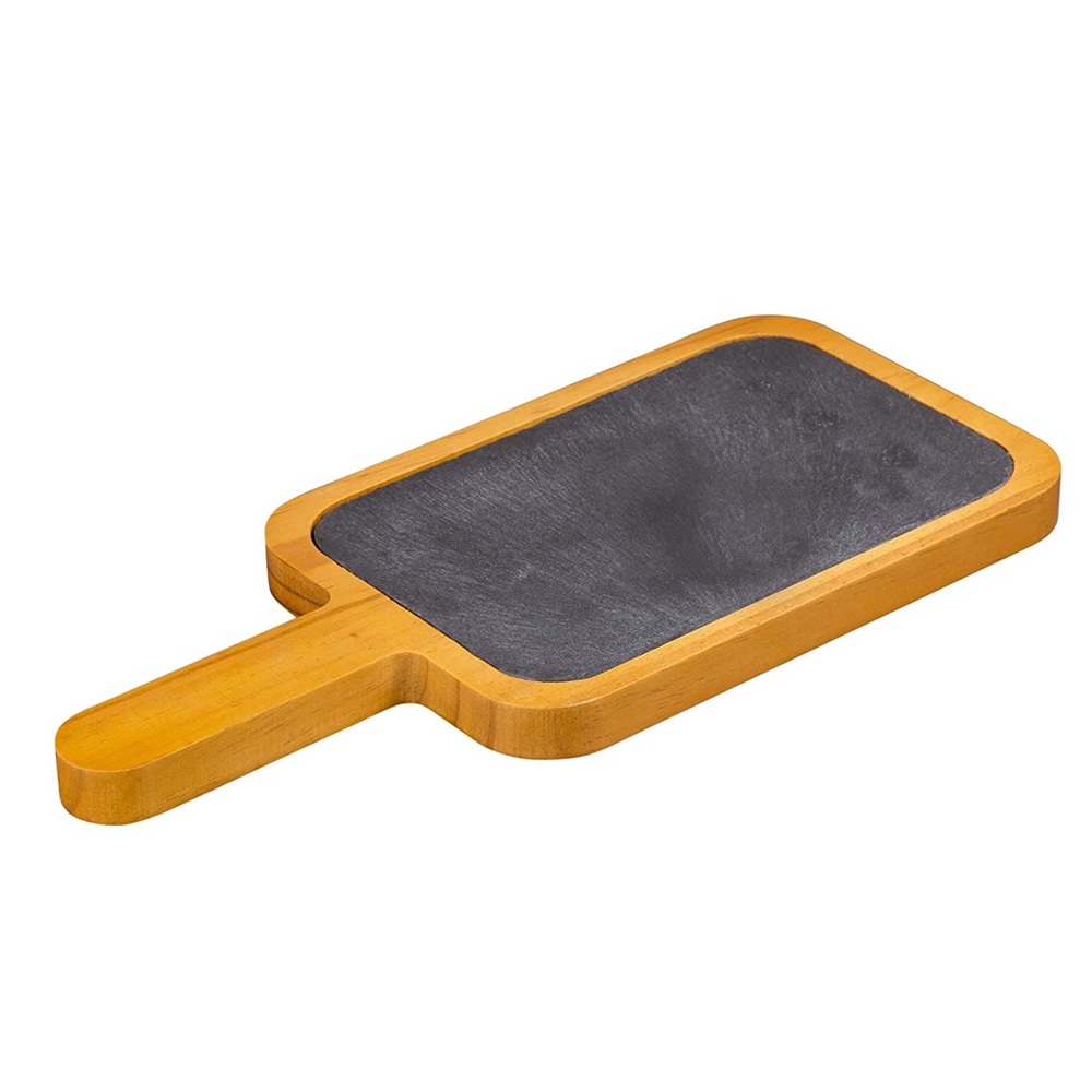 Pine Wood & Slate Cheese Paddleboard Dessert Serving Platter w/Natural Finish